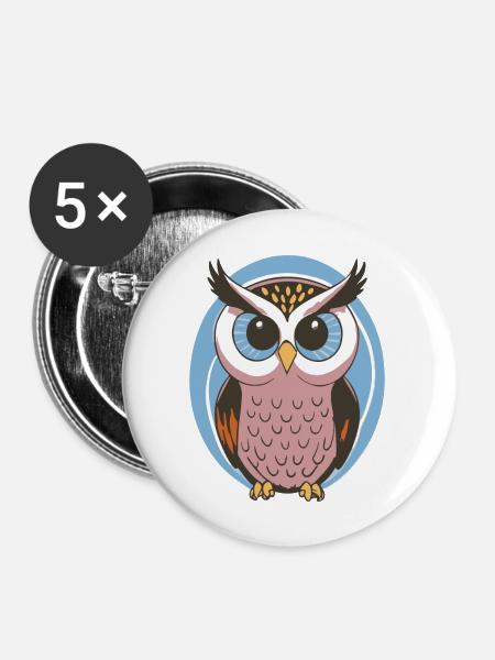 NIEDLICHE Eule - Buttons groß 56 mm (5er Pack) - Weiß