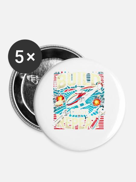 Bau-Crash-Wiederholung - Buttons groß 56 mm (5er Pack) - Weiß