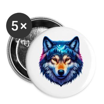 Wolf - Buttons groß 56 mm (5er Pack) - Weiß - Vorne