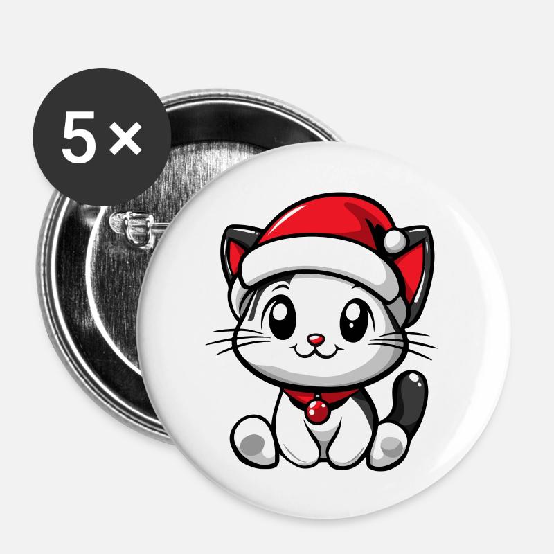 Cat Christmas - Buttons large 2.2''/56 mm (5-pack) - white