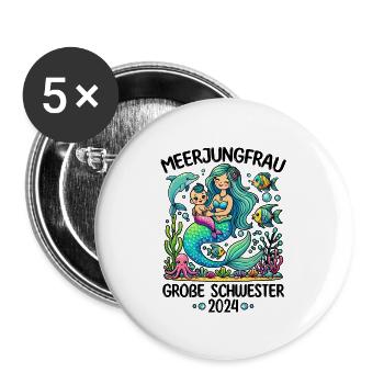 Meerjungfrau Große Schwester 2024 Magisches - Buttons groß 56 mm (5er Pack) - Weiß - Vorne