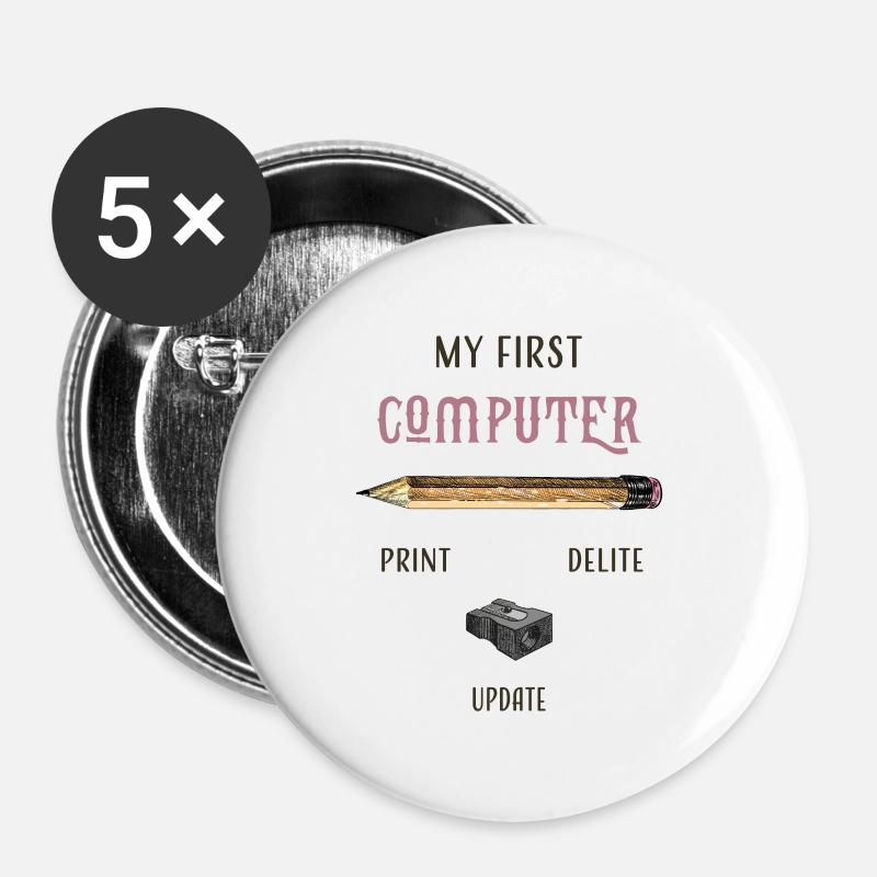 my first computer old school - Buttons large 2.2''/56 mm (5-pack) - white