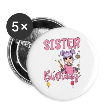 Sister Of The Birthday Girl - Buttons large 2.2''/56 mm (5-pack) - white - Front