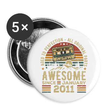 Anniversaire Janvier 2011 | Cadeau Janvier 2011 - Lot de 5 grands badges (56 mm) - blanc - Devant