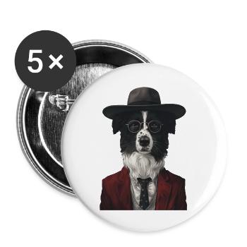Border Collie - Buttons groß 56 mm (5er Pack) - Weiß - Vorne