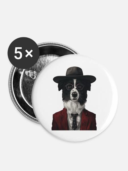 Border Collie - Buttons groß 56 mm (5er Pack) - Weiß