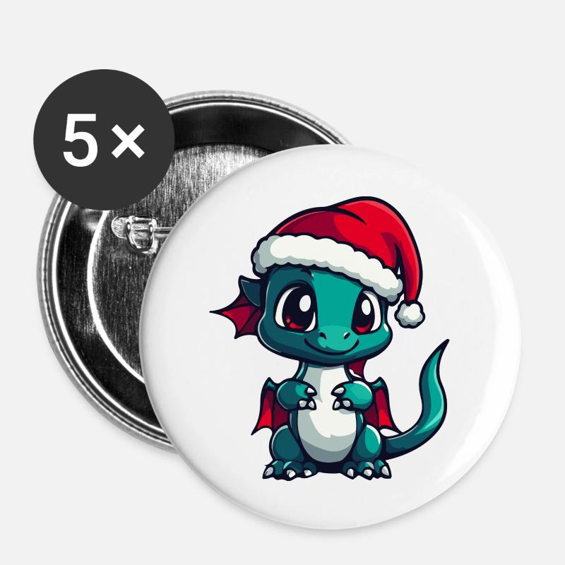 Dragon Christmas - Buttons large 2.2''/56 mm (5-pack) - white