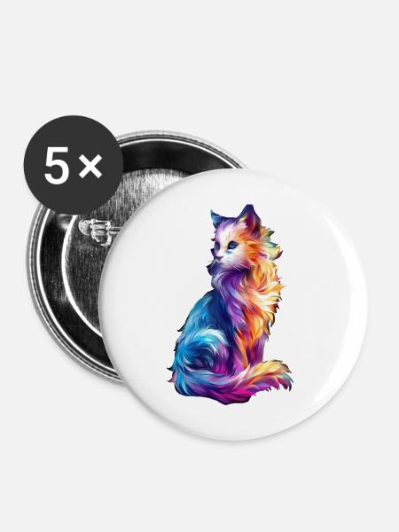 Katze - Buttons groß 56 mm (5er Pack) - Weiß