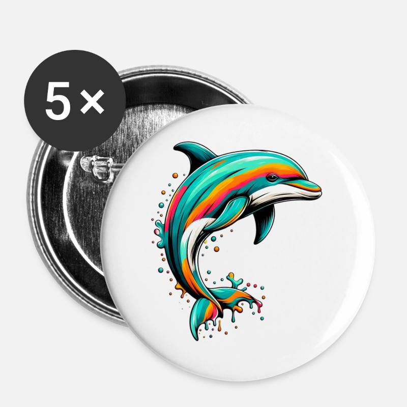 Delfin - Buttons groß 56 mm (5er Pack) - Weiß