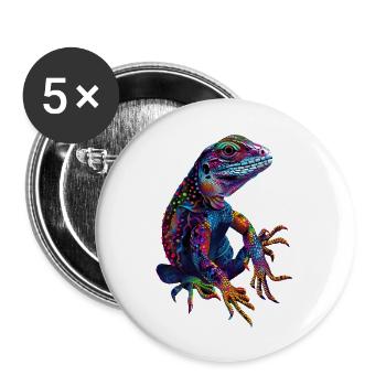 Eidechse - Buttons groß 56 mm (5er Pack) - Weiß - Vorne