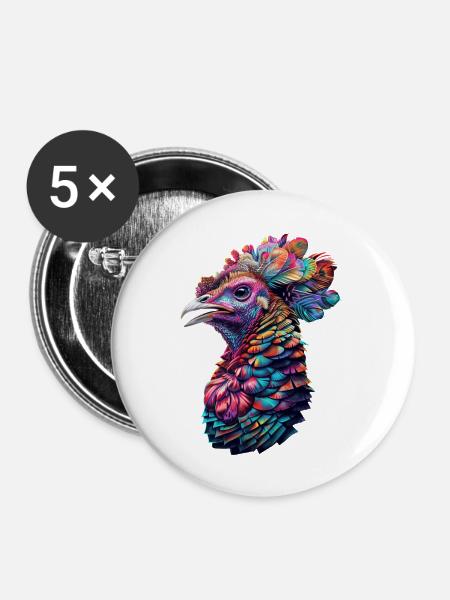 Truthahn - Buttons groß 56 mm (5er Pack) - Weiß