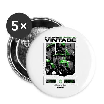 Oldtimer Traktor Bauer Geburtstag Jahrgang 1962 - Buttons groß 56 mm (5er Pack) - Weiß - Vorne