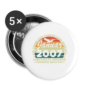 18 Years Birthday Born in January 2007 - Buttons large 2.2''/56 mm (5-pack) - white - Front