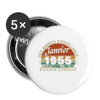 70 Ans Cadeau D'anniversaire Nées En Janvier 1955 - Lot de 5 grands badges (56 mm) - blanc - Devant