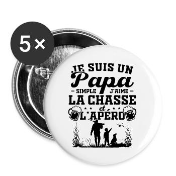 I'm a simple dad, I like hunting and aperitifs - Buttons large 2.2''/56 mm (5-pack) - white - Front