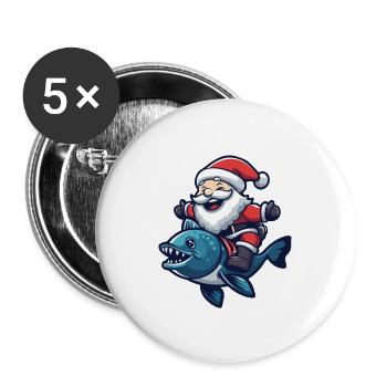 Piranha Poisson Père Noël Dessin animé - Lot de 5 grands badges (56 mm) - blanc - Devant