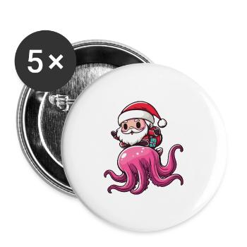 Méduse Père Noël dessin animé - Lot de 5 grands badges (56 mm) - blanc - Devant