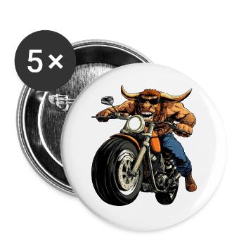 Stiere Motorrad / Motorradfahrer Stier - Buttons groß 56 mm (5er Pack) - Weiß - Vorne