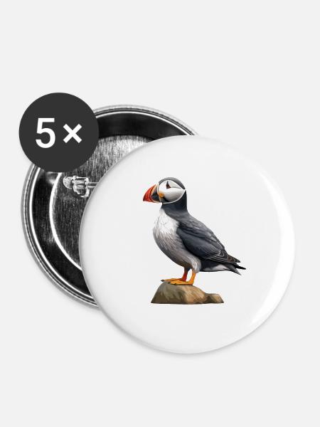 Niedlicher Papageientaucher - Buttons groß 56 mm (5er Pack) - Weiß