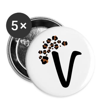 Lettre v motifs léopard - Lot de 5 grands badges (56 mm) - blanc - Devant