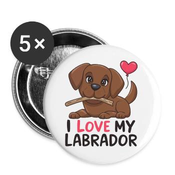 Entzückender Labrador-Welpe mit Herzballon - Buttons groß 56 mm (5er Pack) - Weiß - Vorne