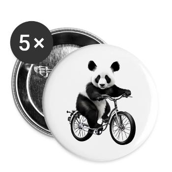 Panda auf dem Fahrrad - Buttons groß 56 mm (5er Pack) - Weiß - Vorne