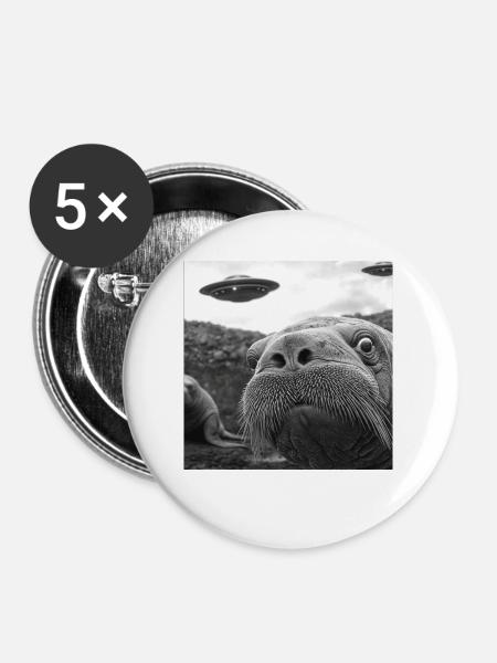 Walross - Buttons groß 56 mm (5er Pack) - Weiß