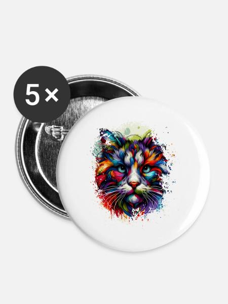 Buntes Katzen Kunstwerk - Buttons groß 56 mm (5er Pack) - Weiß