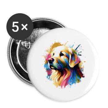 Bunter Hund Kunstwerk Hunde - Buttons groß 56 mm (5er Pack) - Weiß - Vorne