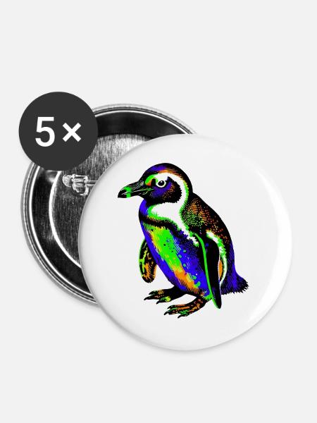 Pinguin - Buttons groß 56 mm (5er Pack) - Weiß