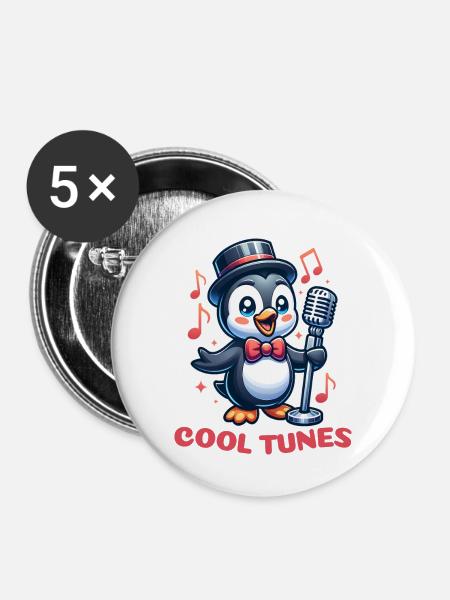 Pinguin-Jazz-Sängerin - Buttons groß 56 mm (5er Pack) - Weiß
