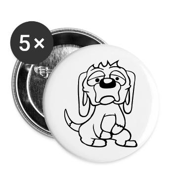 Hund Guckt Unglücklich Traurig Schüchtern Angst - Buttons groß 56 mm (5er Pack) - Weiß - Vorne