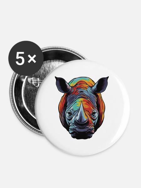 Nashorn Portrait - Buttons groß 56 mm (5er Pack) - Weiß