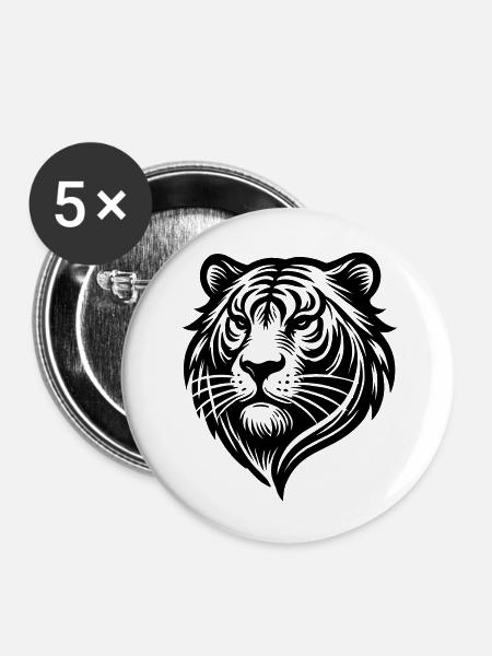 Tigerkopf-Logo - Buttons groß 56 mm (5er Pack) - Weiß