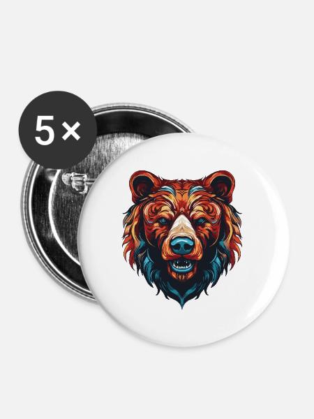 Bär Porträt - Buttons groß 56 mm (5er Pack) - Weiß