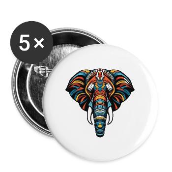 Elefant Porträt - Buttons groß 56 mm (5er Pack) - Weiß - Vorne