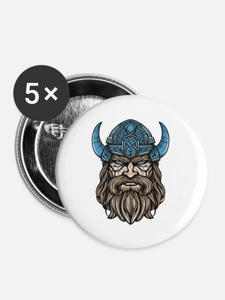 Wikinger Krieger Valhalla Odin - Buttons groß 56 mm (5er Pack) - Weiß