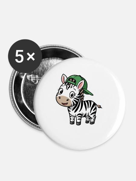 Süßes Zebra mit Mütze - Buttons groß 56 mm (5er Pack) - Weiß