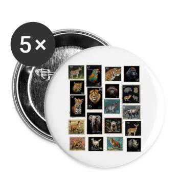 Postage Stamps Animals of the World - Buttons large 2.2''/56 mm (5-pack) - white - Front