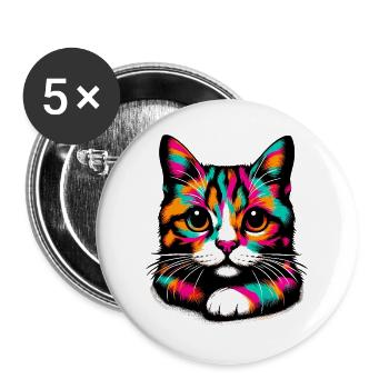 Katze - Buttons groß 56 mm (5er Pack) - Weiß - Vorne