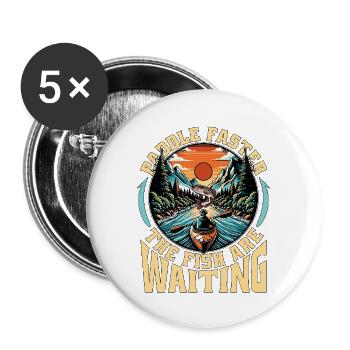 Kayak Fishing Paddle Faster The Fish Fisherman - Buttons groß 56 mm (5er Pack) - Weiß - Vorne