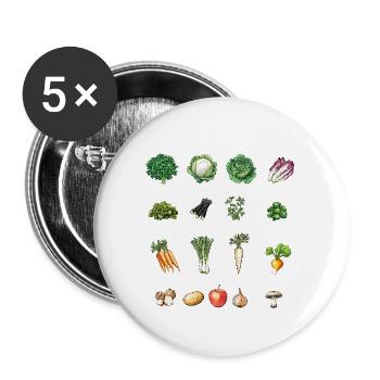 Januar Collage aus saisonalem Obst und Gemüse - Buttons groß 56 mm (5er Pack) - Weiß - Vorne
