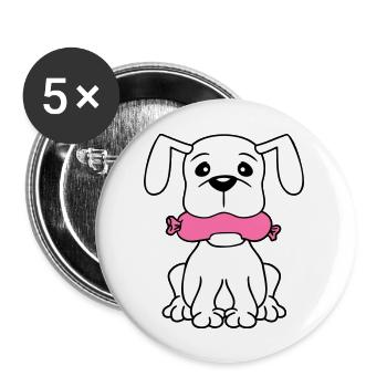 Hund Wurst Maul Hunger Essen Frisst Würstchen Süß - Buttons groß 56 mm (5er Pack) - Weiß - Vorne
