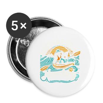 Glück ist Kajakfahren mit meinem Hund - Buttons groß 56 mm (5er Pack) - Weiß - Vorne