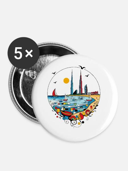Dubai - Buttons groß 56 mm (5er Pack) - Weiß