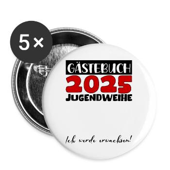 Jugendweihe 2025 Livre d’or Cadeau Filles Garçons - Lot de 5 grands badges (56 mm) - blanc - Devant