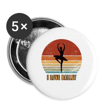 I LOVE BALLET Ballerina Tänzerin Balletttänzerin - Buttons groß 56 mm (5er Pack) - Weiß - Vorne