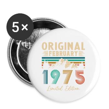 February 1975 Vintage Birthday 1975 Gift - Buttons large 2.2''/56 mm (5-pack) - white - Front