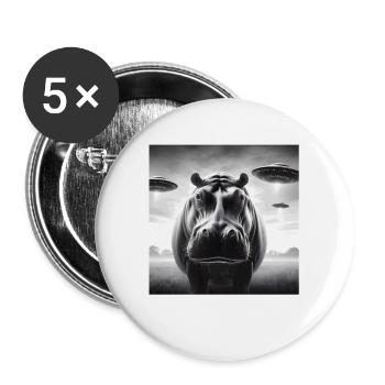 Hippo Sci-fi Funny Graphic Selfie with UFOs Weird - Buttons large 2.2''/56 mm (5-pack) - white - Front