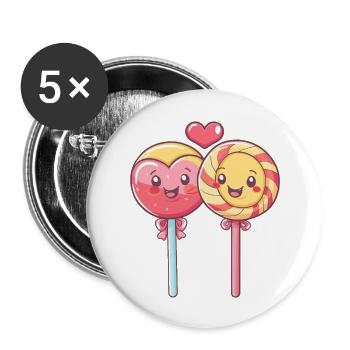 Lollipop Paar Liebe Herz Comic - Buttons groß 56 mm (5er Pack) - Weiß - Vorne